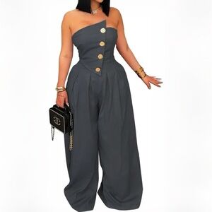 Elegant Gray One-Shoulder Jumpsuit